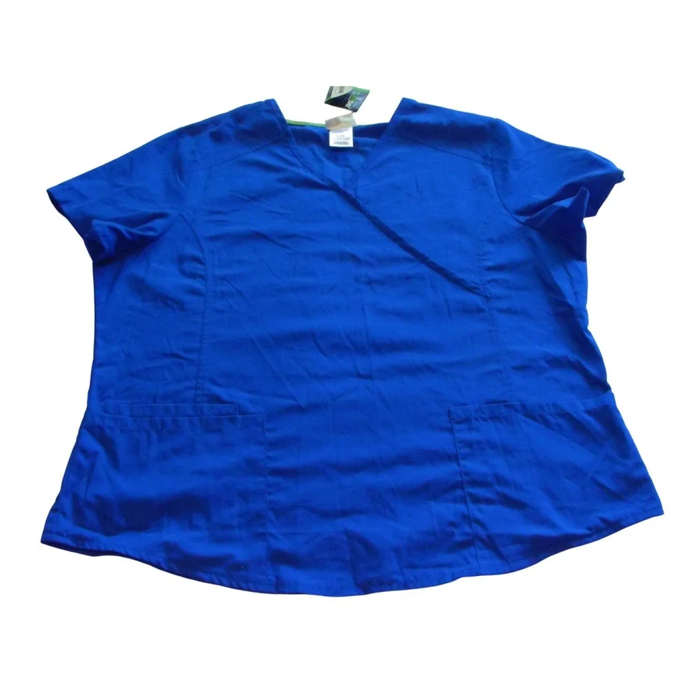 SCRUB Star‎ Series Royal Blue Mock Wrap Scrub Top Medical Uniform XL NWT